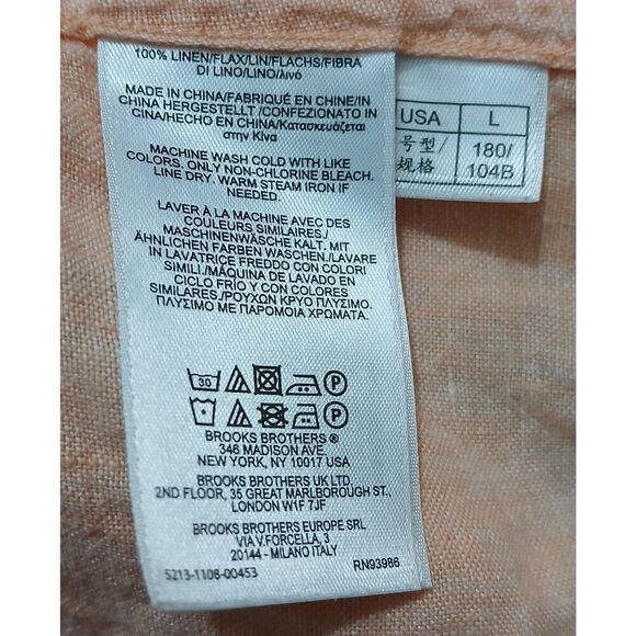 Brooks brothers mens large REGENT shirt apricot peach 100% linen shortsleeve - Picture 8 of 8